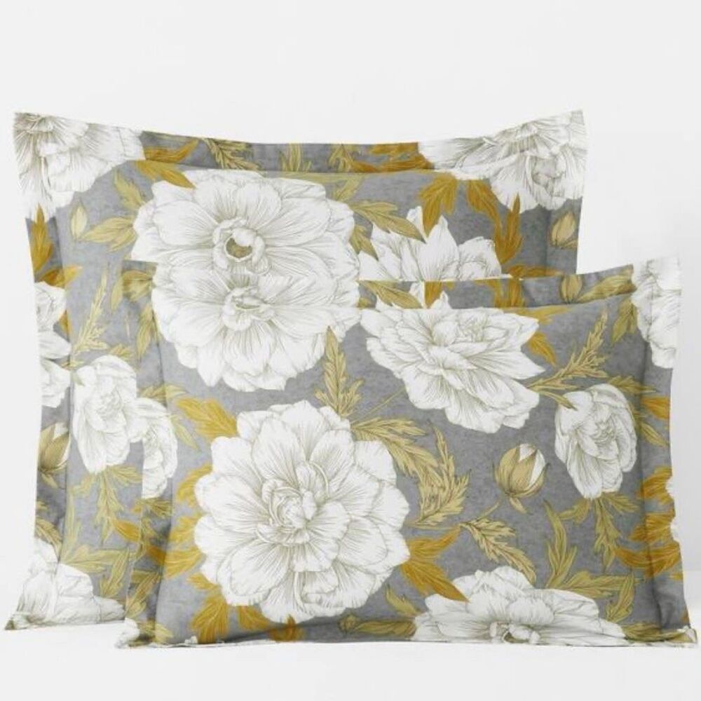 Company Store Company Cotton Grey/Gold Peonies Sateen Set of 2 Standard Shams